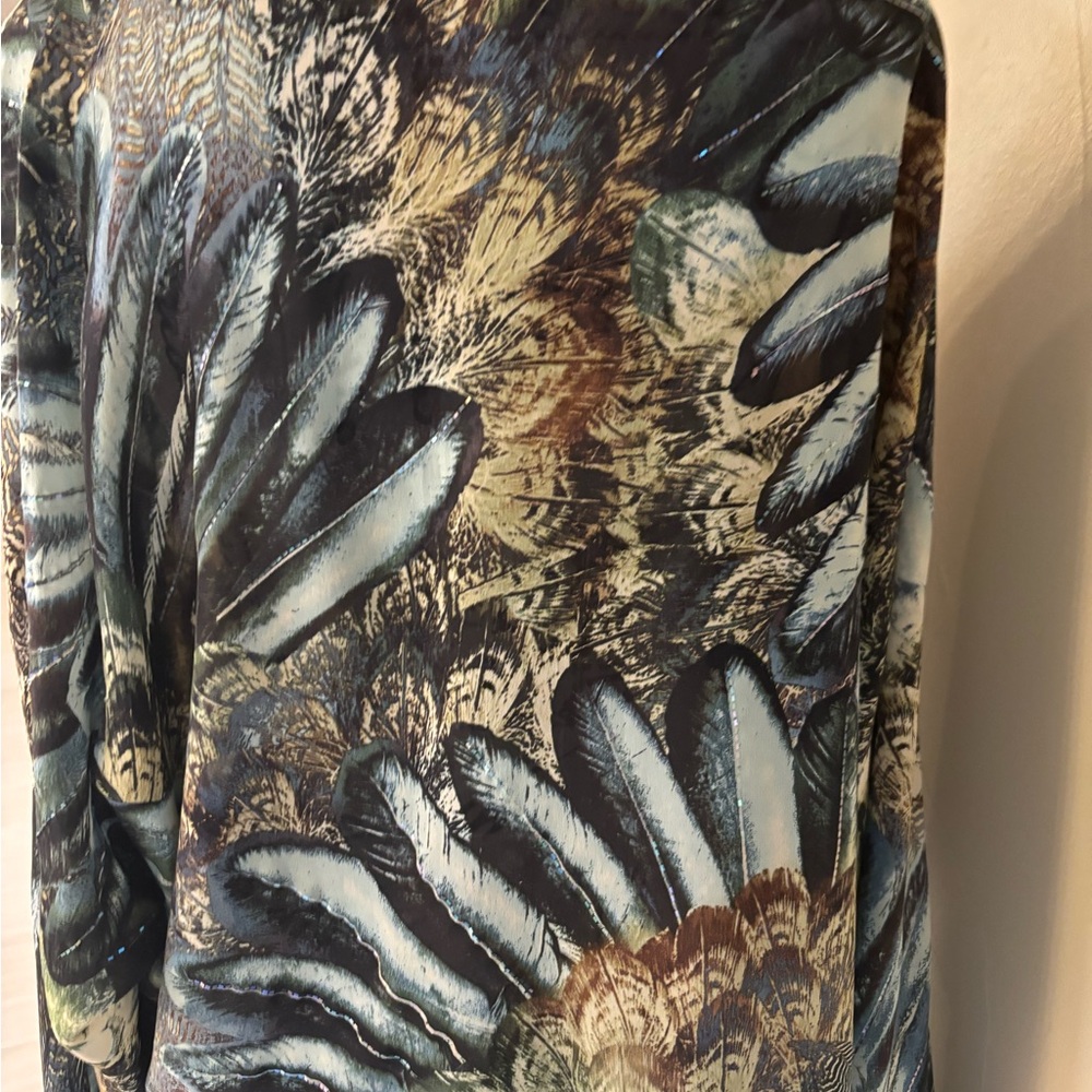 St. John Multicolor Feather Pattern Blouse - image 3